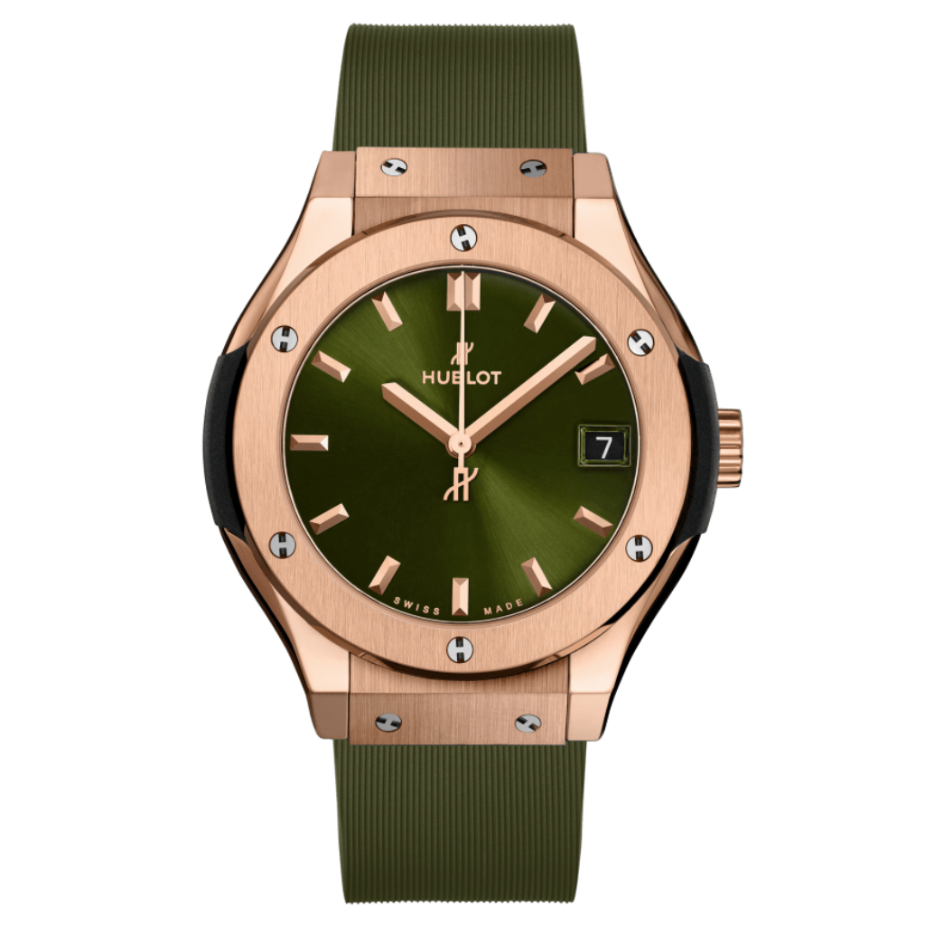 Hublot Classic Fusion King Gold Green 33 mm Green Dial Microblasted 18K King Gold Rubber Strap 581.OX.8980.RX