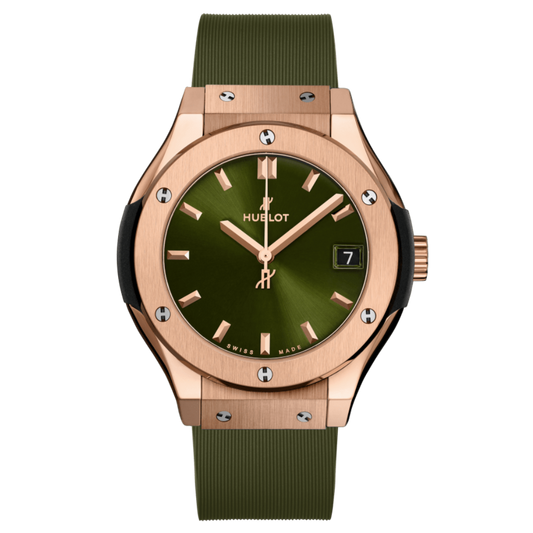 Hublot Classic Fusion King Gold Green 33 mm Green Dial Microblasted 18K King Gold Rubber Strap 581.OX.8980.RX