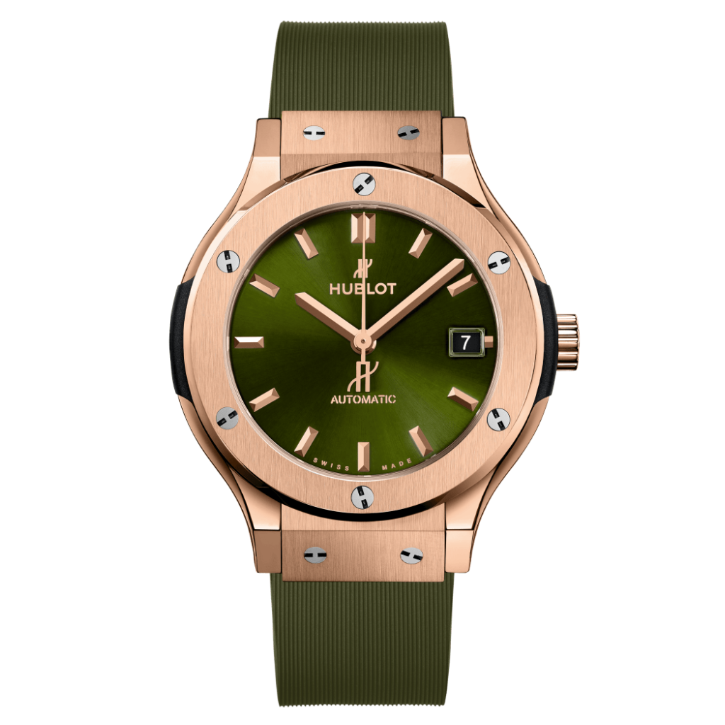 Hublot Classic Fusion King Gold Green 38 mm Green Dial Microblasted 18K King Gold Rubber Strap 565.OX.8980.RX