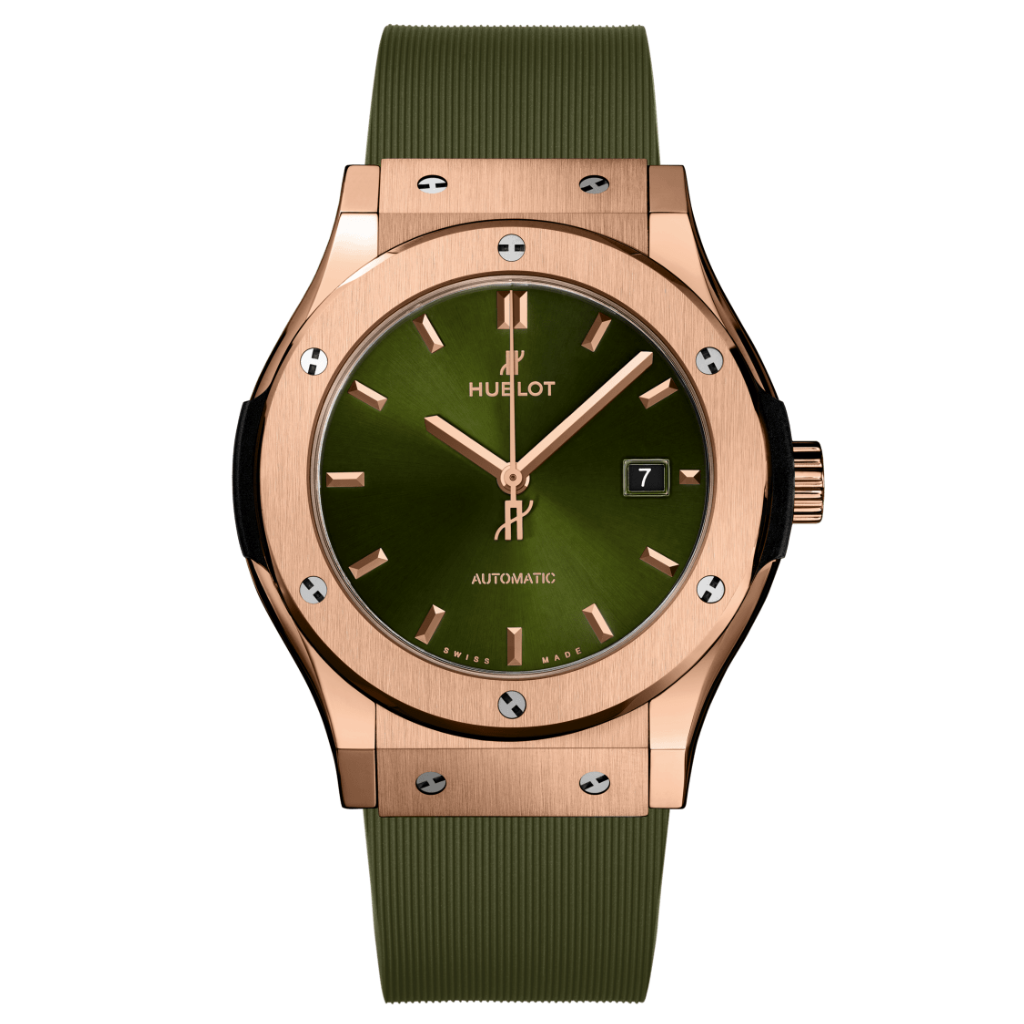 Hublot Classic Fusion King Gold Green 42 mm Green Dial Microblasted 18K King Gold Rubber Strap 542.OX.8980.RX