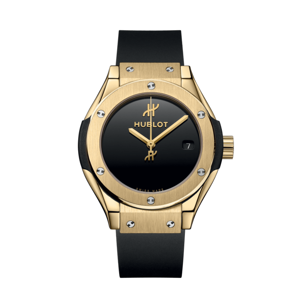 HUBLOT Classic Fusion Original Yellow Gold 33 mm Black Dial  Polished 18K Yellow Gold Rubber Strap 591.VX.1230.RX.MDM