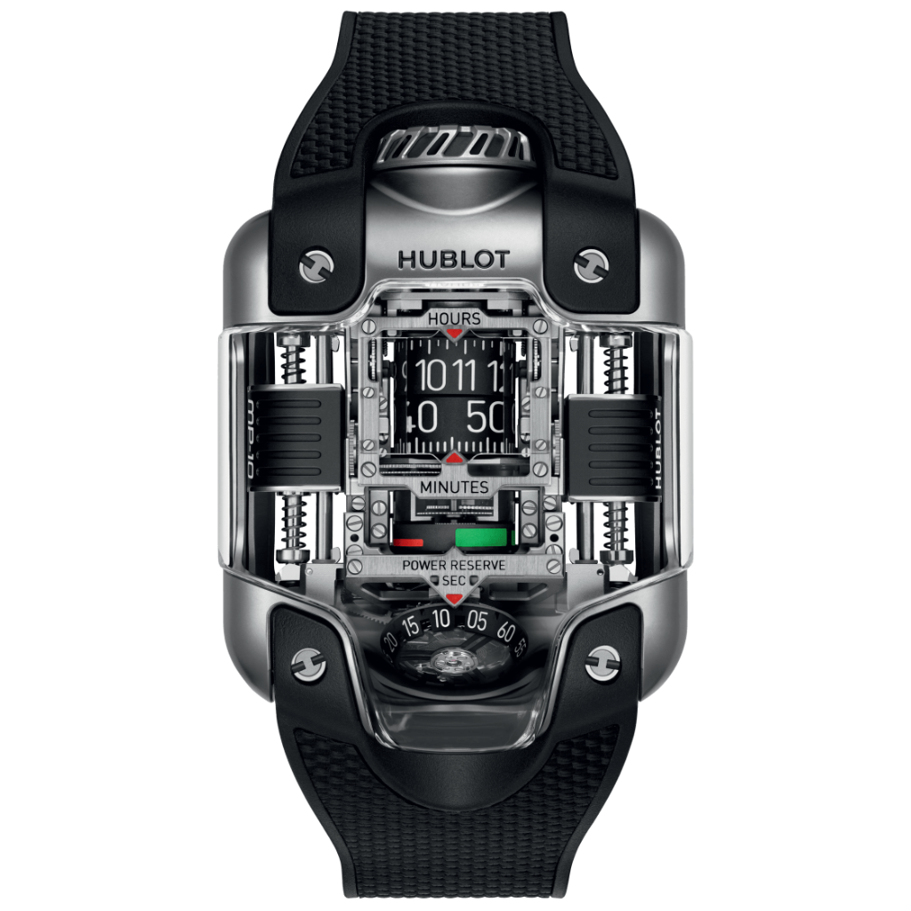 HUBLOT MP-10 Tourbillon Weight Energy System Titanium 54.1 x 41.5 mm Transparent Dial Microblasted Titanium Rubber Strap 910.NX.0001.RX