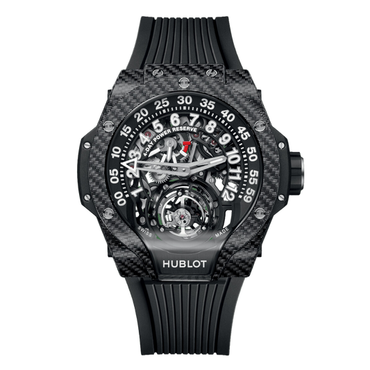HUBLOT MP MP-13 Tourbillon Bi-Axis Retrograde Black Carbon 44 mm Transparent Dial Carbon Fiber and Black Texalium Rubber Strap 913.YT.1170.RX