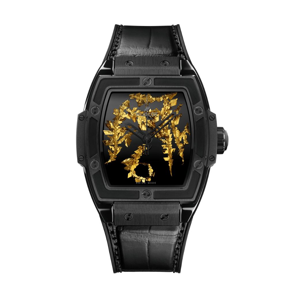 Hublot Spirit of Big Bang Gold Crystal 42 mm Black Dial Polished Black Ceramic   Leather Strap 643.CX.0660.LR