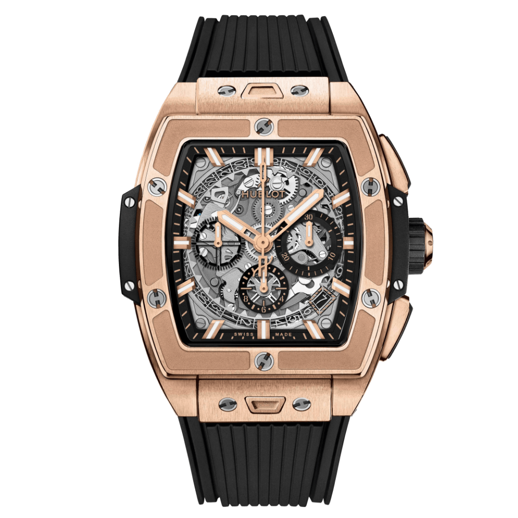 HUBLOT Spirit of Big Bang King Gold 42 mm Transparent Dial Polished 18K King Gold Rubber Strap 642.OX.0180.RX