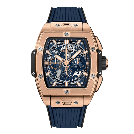 HUBLOT Spirit of Big Bang King Gold Blue 42 mm Transparent Dial Polished 18K King Gold Rubber Strap 642.OX.7180.RX