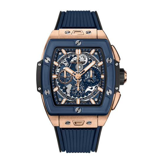 Hublot Spirit of Big Bang King Gold Blue Ceramic 42 mm Transparent Dial Polished 18K King Gold Rubber Strap 642.OL.7180.RX