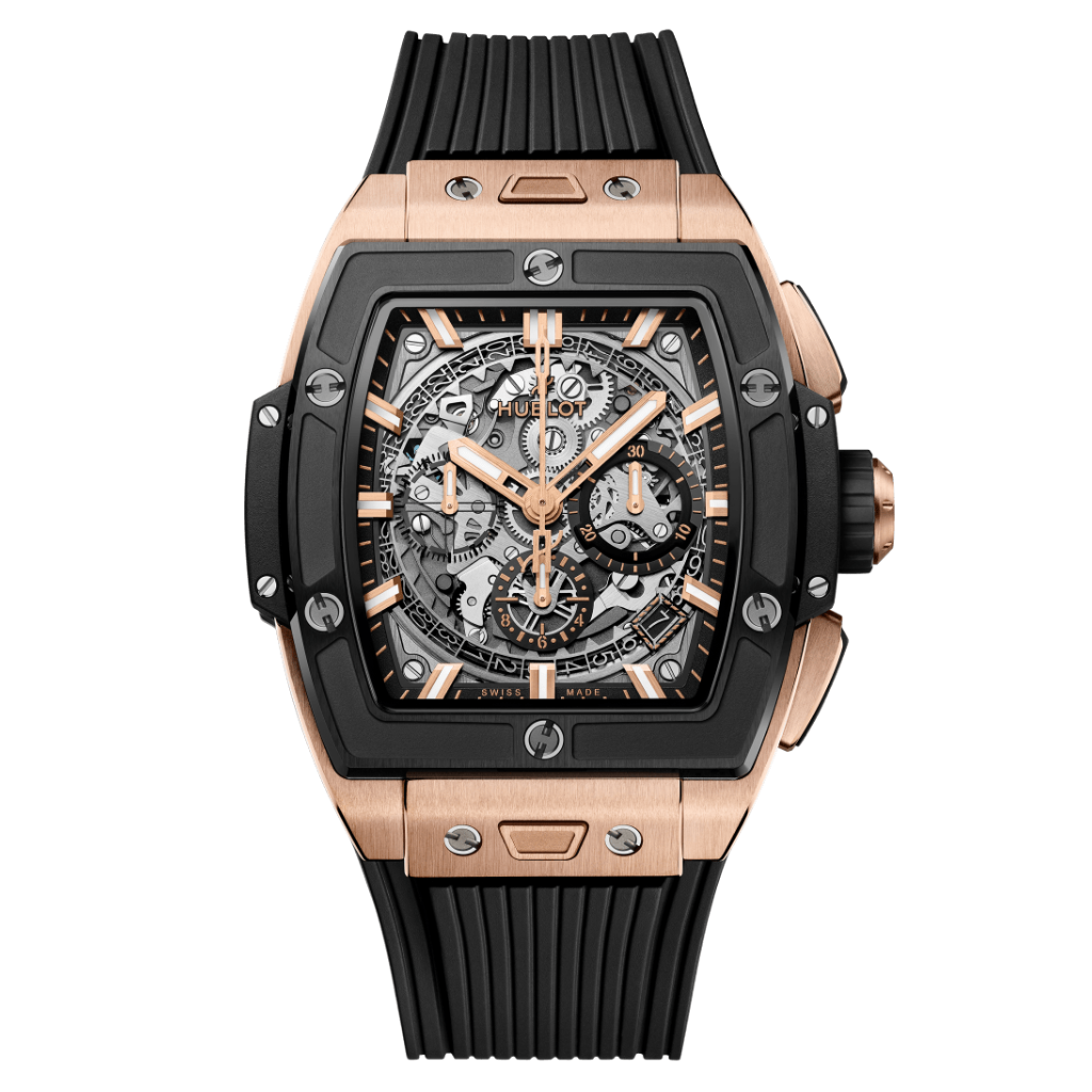 HUBLOT Spirit of Big Bang King Gold Ceramic 42 mm Transparent Dial Polished 18K King Gold Rubber Strap 642.OM.0180.RX