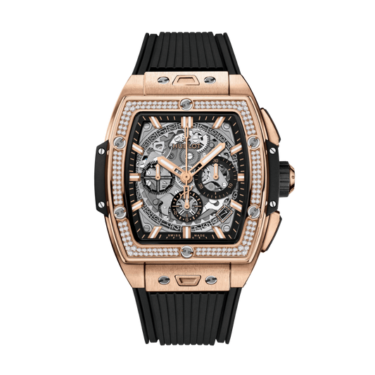 Hublot Spirit of Big Bang King Gold Diamonds 42 mm Transparent Dial with Diamonds Polished 18K King Gold Rubber Strap 642.OX.0180.RX.1104