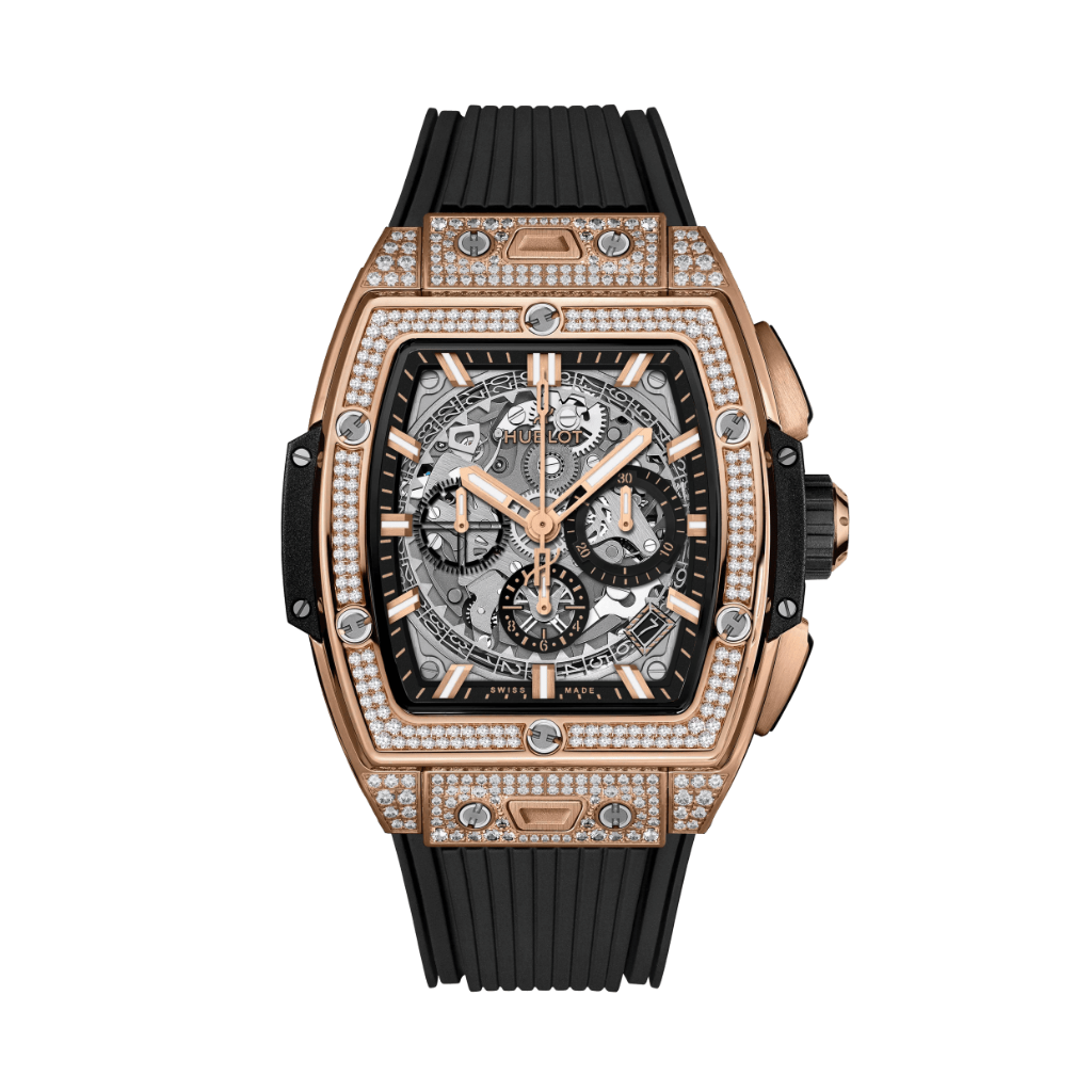 Hublot Spirit of Big Bang King Gold Pavé 42 mm Transparent Dial with Diamonds Polished 18K King Gold Rubber Strap 642.OX.0180.RX.1704