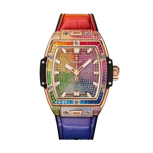 Hublot Spirit of Big Bang King Gold Rainbow 39 mm Diamond Paved Dial Polished 18K King Gold   Leather Strap 662.OX.9900.LR.0999