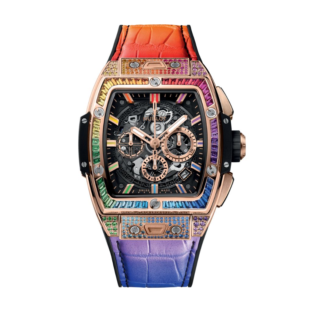 Hublot Spirit of Big Bang King Gold Rainbow 42 mm Transparent Dial with Diamonds Polished 18K King Gold   Leather Strap 642.OX.0118.LR.0999