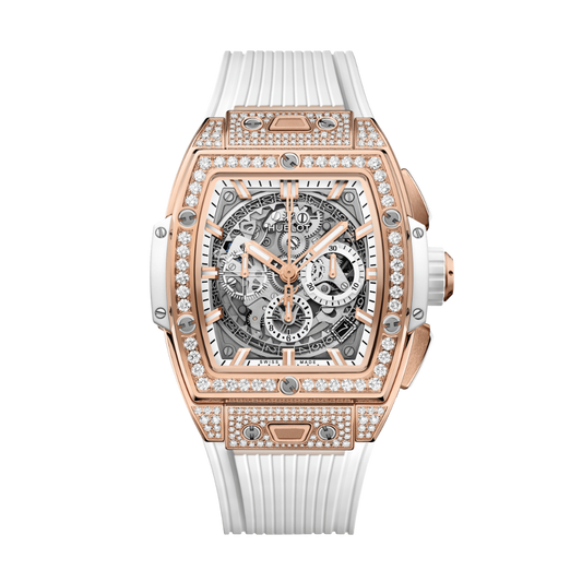 Hublot Spirit of Big Bang King Gold White Pavé 42 mm Transparent Dial with Diamonds Polished 18K King Gold Rubber Strap 642.OE.2010.RW.1604