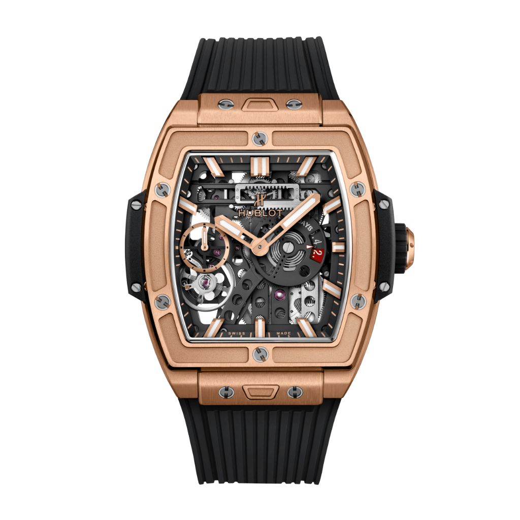 Hublot Spirit of Big Bang Meca-10 King Gold 45 mm Transparent Dial Polished 18K King Gold Rubber Strap 614.OX.1180.RX