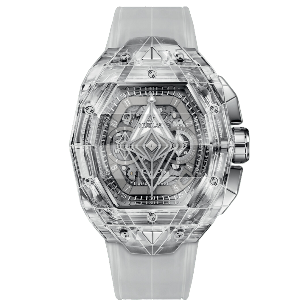 HUBLOT Spirit of Big Bang Sang Bleu Sapphire 42 mm Transparent Dial Polished Sapphire Crystal Rubber Strap 648.JX.0102.RT.MXM24