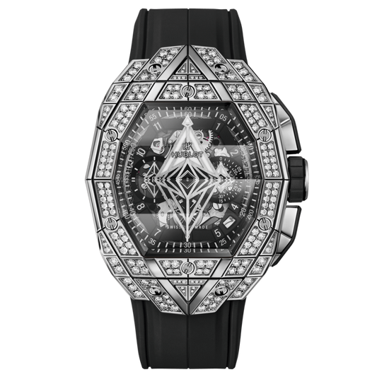 HUBLOT Spirit of Big Bang Sang Bleu Titanium Pavé 42 mm Transparent Dial with Diamonds Polished Titanium Rubber Strap 648.NX.0107.RX.1604.MXM23