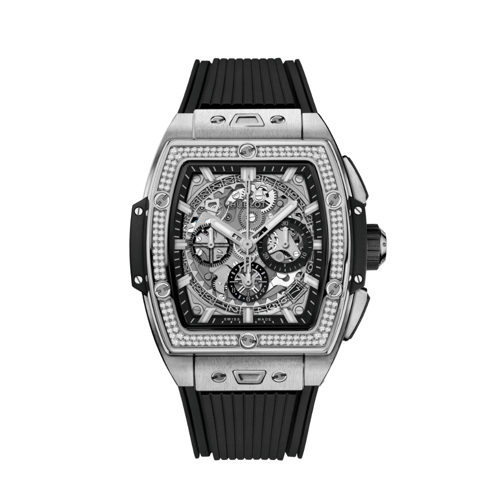 Hublot Spirit of Big Bang Titanium Diamonds 42 mm Transparent Dial with Diamonds Polished Titanium Rubber Strap 642.NX.0170.RX.1104