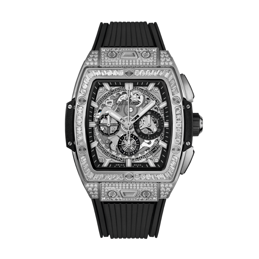 Hublot Spirit of Big Bang Titanium Jewellery 42 mm Transparent Dial with Diamonds Polished Titanium Rubber Strap 642.NX.0170.RX.0904