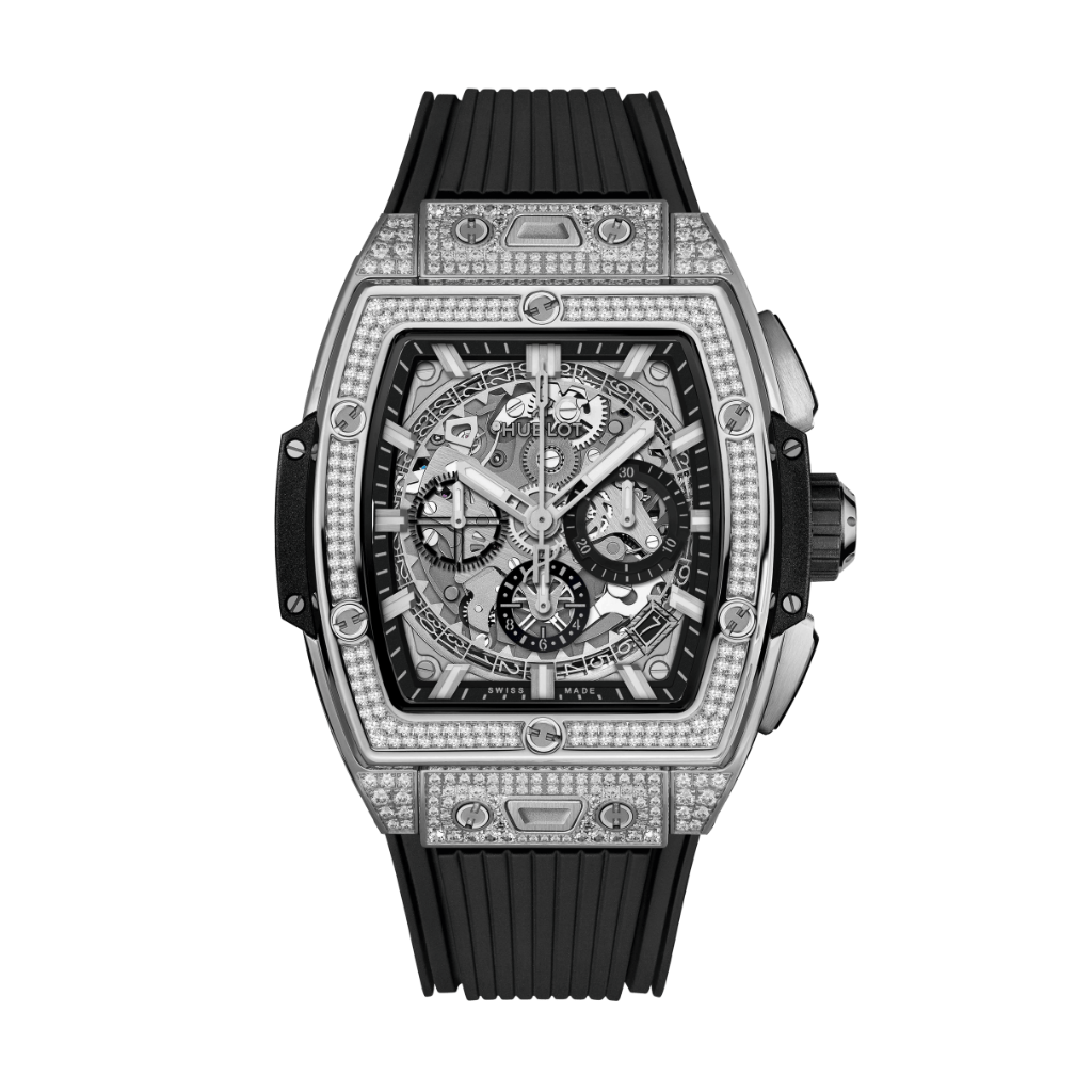 Hublot Spirit of Big Bang Titanium Pavé 42 mm Transparent Dial with Diamonds Polished Titanium Rubber Strap 642.NX.0170.RX.1704