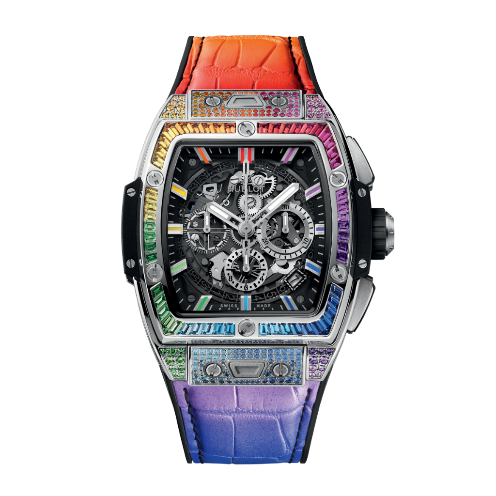 Hublot Spirit of Big Bang Titanium Rainbow 42 mm Transparent Dial with Diamonds Polished Titanium   Leather Strap 642.NX.0117.LR.0999