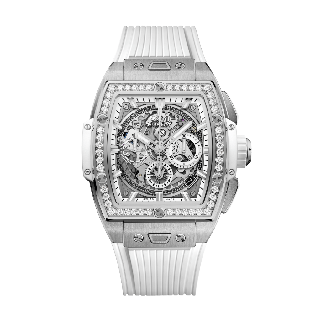 Hublot Spirit of Big Bang Titanium White Diamonds 42 mm Transparent Dial with Diamonds Polished Titanium Rubber Strap 642.NE.2010.RW.1204