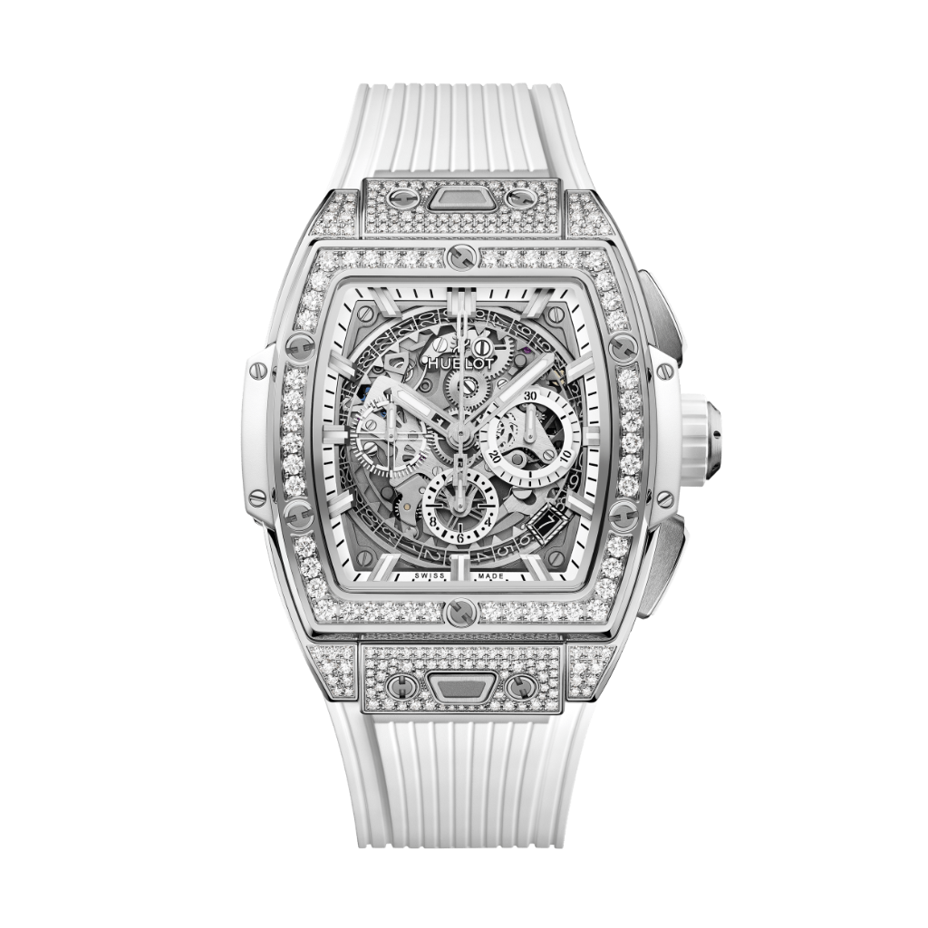 Hublot Spirit of Big Bang Titanium White Pavé 42 mm Transparent Dial with Diamonds Polished Titanium Rubber Strap 642.NE.2010.RW.1604