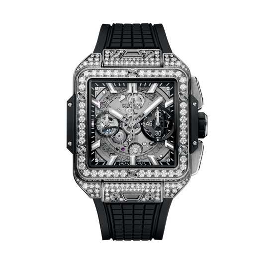 Hublot Square Bang Unico Titanium Pavé 42 mm Transparent Dial with Diamonds Polished Titanium Rubber Strap 821.NX.0170.RX.1604