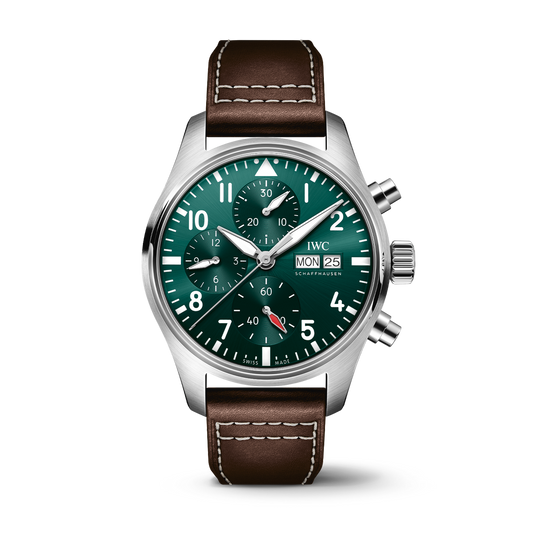 IWC Schaffhausen Pilot’s Watch Chronograph 41  mm Green  Dial Stainless Steel Brown   Strap IW388103