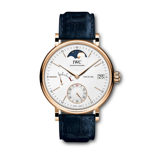IWC Schaffhausen Portofino Hand-Wound Moon Phase 45 mm Silver  Dial 18 Kt 5N Gold Blue   Leather Strap IW516409