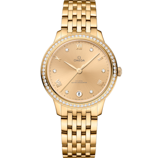 Omega De Ville Prestige 34 mm Yellow Dial with Diamonds 18k Yellow Gold Bracelet 434.55.34.20.58.001