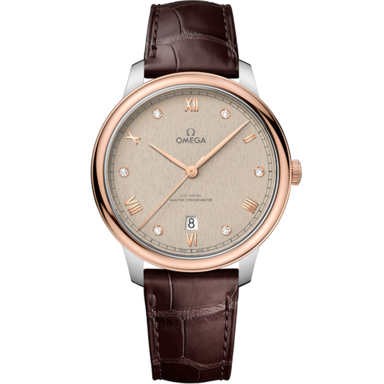 Omega De Ville Prestige 40 mm Linen Dial with Diamonds Stainless Steel and Sedna™ 18k Rose Gold Strap 434.23.40.20.59.001