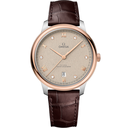 Omega De Ville Prestige 40 mm Linen Dial with Diamonds Stainless Steel and Sedna™ 18k Rose Gold Strap 434.23.40.20.59.001