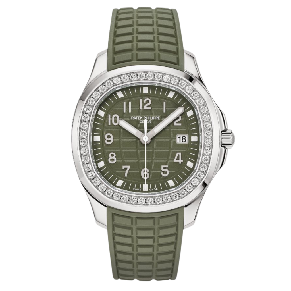 Patek Philippe  Aquanaut 38.8 mm Khaki Green Dial with Diamonds Stainless Steel Rubber Strap 5267/200A-011