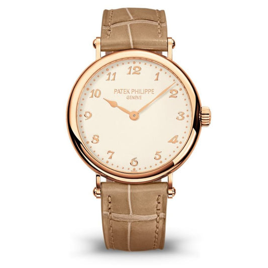 Patek Philippe Calatrava 34.6 mm Silver Dial 18K Rose Gold   Leather Strap 7200R-001