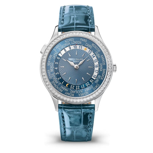Patek Philippe Complications 36 mm Blue Dial with Diamonds 18K White Gold   Leather Strap 7130G-016