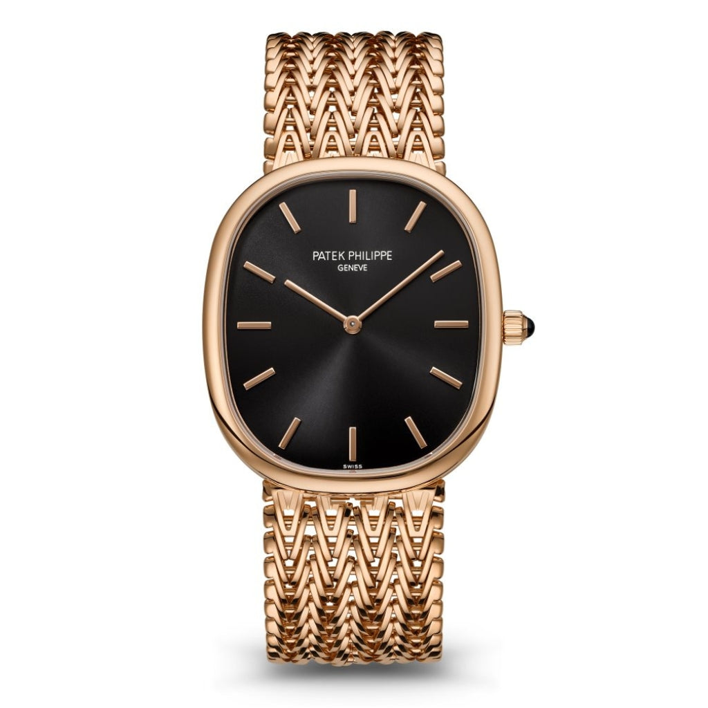 Patek Philippe Golden Ellipse 34.5 x 39.5 mm Black Dial 18K Rose Gold Bracelet 5738/1R-001