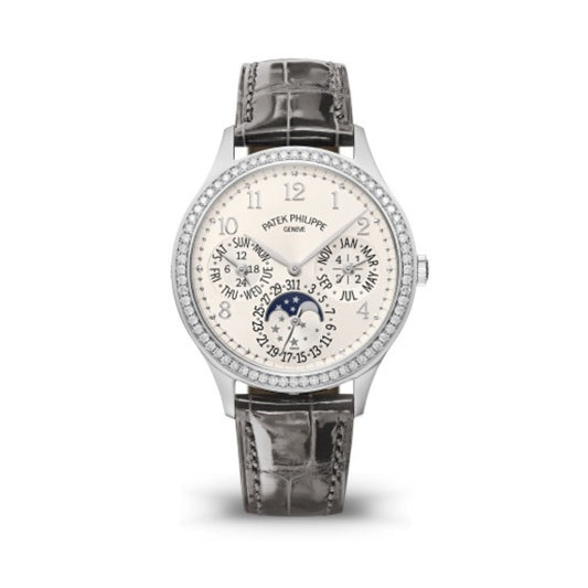 Patek Philippe Grand Complications 35.1 mm Silver Dial with Diamonds White Gold   Leather Strap 7140G-001