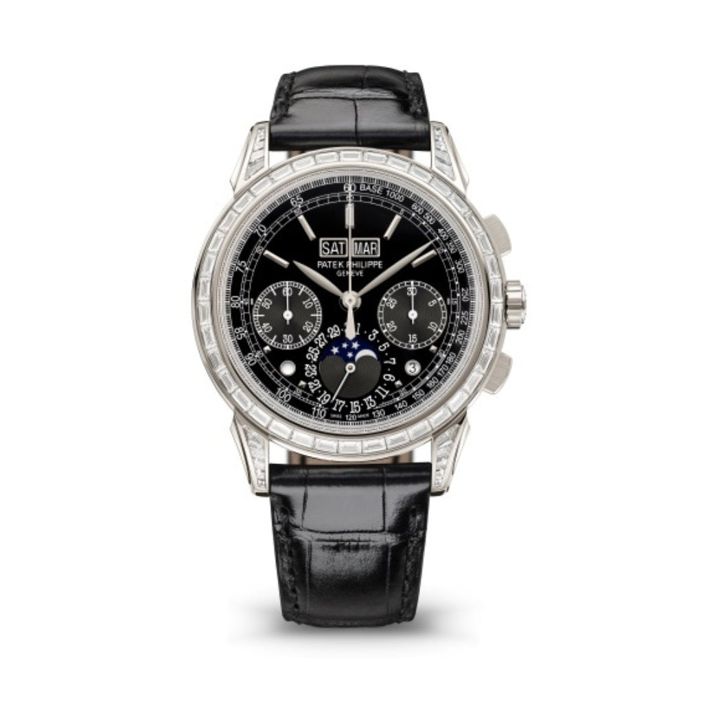 Patek Philippe Grand Complications 41 mm Black Dial with Diamonds Platinum   Leather Strap 5271P-010