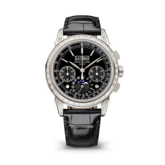 Patek Philippe Grand Complications 41 mm Black Dial with Diamonds Platinum   Leather Strap 5271P-010