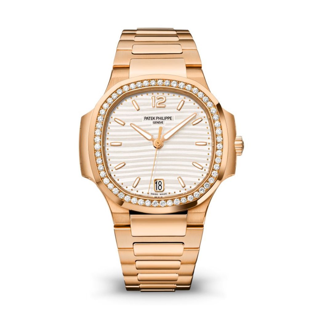 Patek Philippe Nautilus 35.2 mm Silver Dial with Diamonds 18K Rose Gold Bracelet 7118/1200R-001
