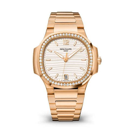Patek Philippe Nautilus 35.2 mm Silver Dial with Diamonds 18K Rose Gold Bracelet 7118/1200R-001