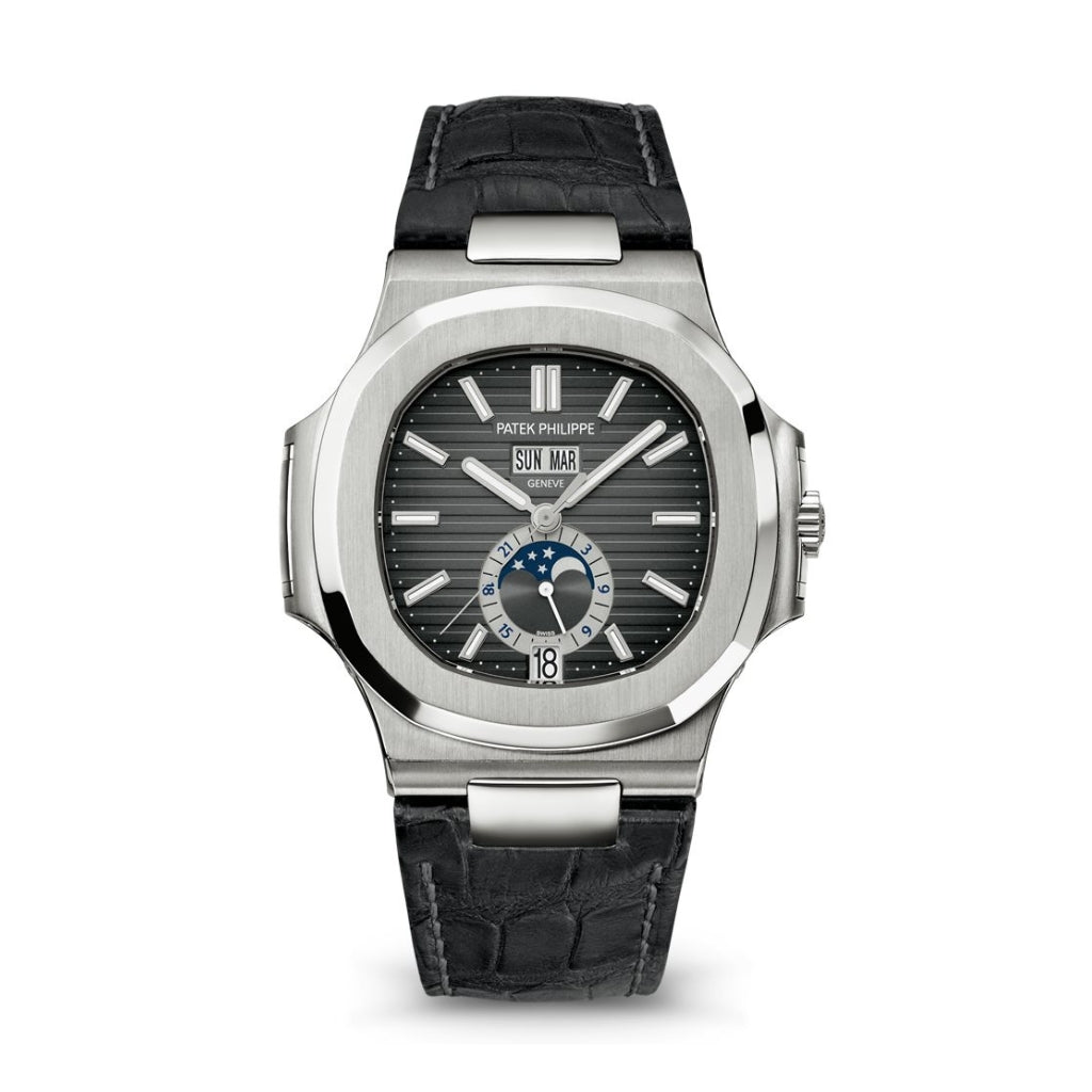 Patek Philippe Nautilus 40.5 mm Black Dial Stainless Steel   Leather Strap 5726A-001
