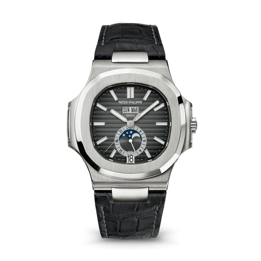 Patek Philippe Nautilus 40.5 mm Black Dial Stainless Steel   Leather Strap 5726A-001
