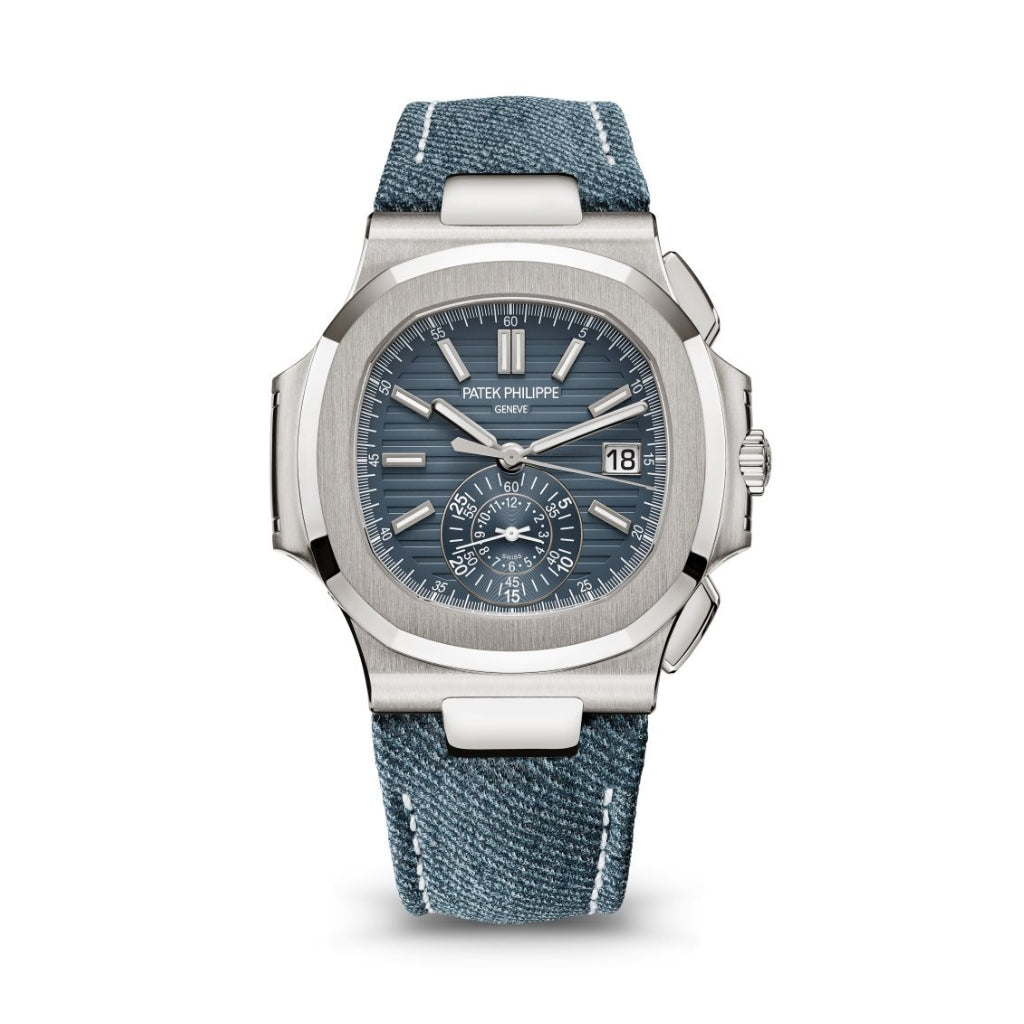 Patek Philippe Nautilus 40.5 mm Blue Dial 18K White Gold   Leather Strap 5980/60G-001
