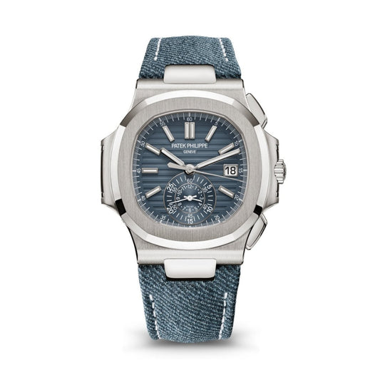 Patek Philippe Nautilus 40.5 mm Blue Dial 18K White Gold   Leather Strap 5980/60G-001