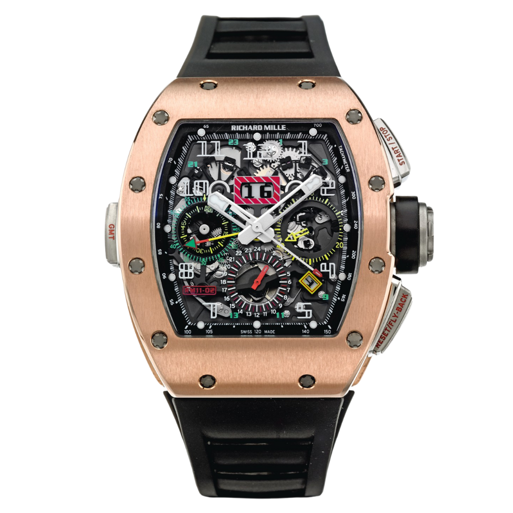 Richard Mille RM011-02 RG 50 mm x 40 mm Transparent Dial Rose Gold Rubber Strap