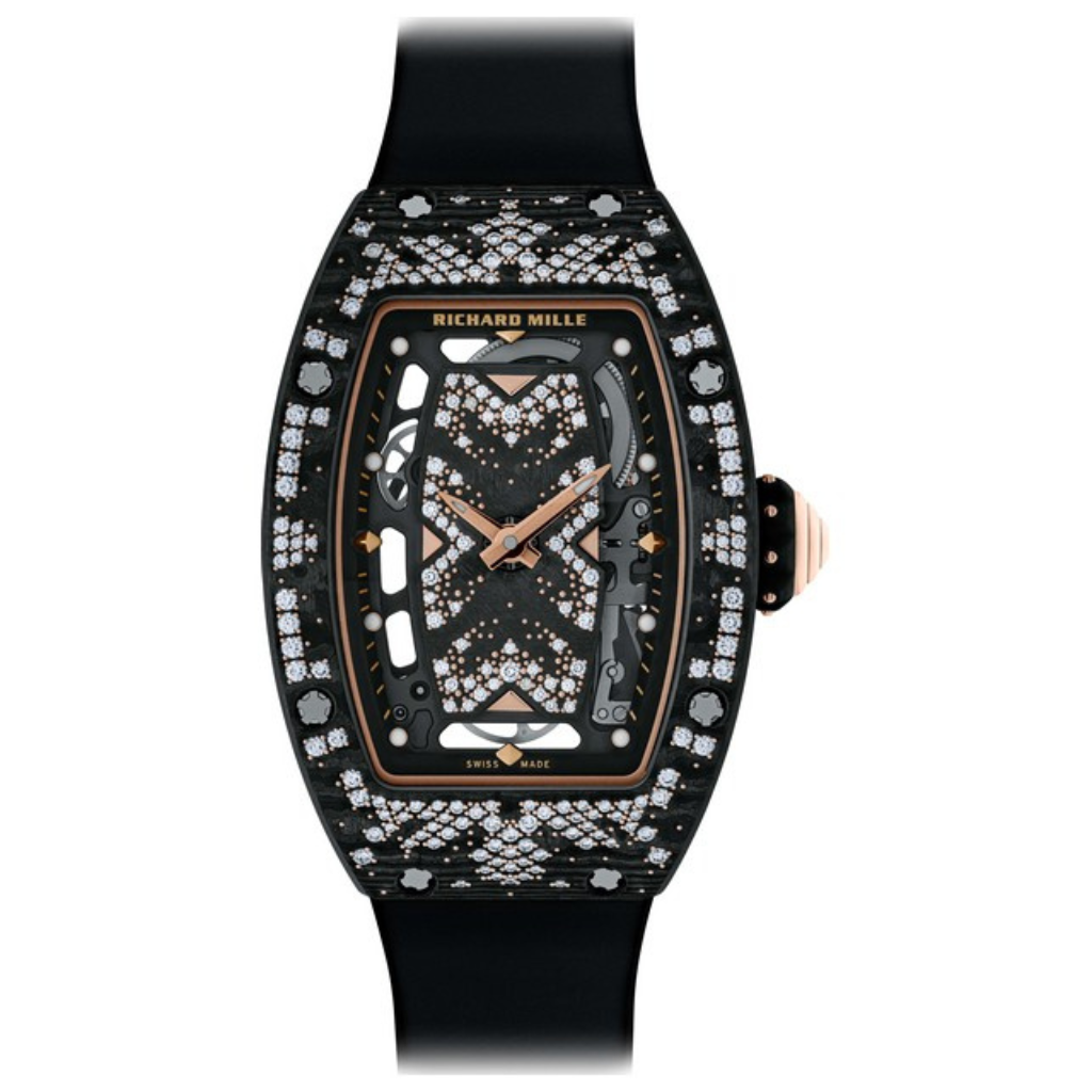 Richard Mille RM07-01 Automatic Winding Intergalactic 30 mm 18k Rose Gold/Diamonds Dial Stainless Steel/Diamonds Black Rubber Strap