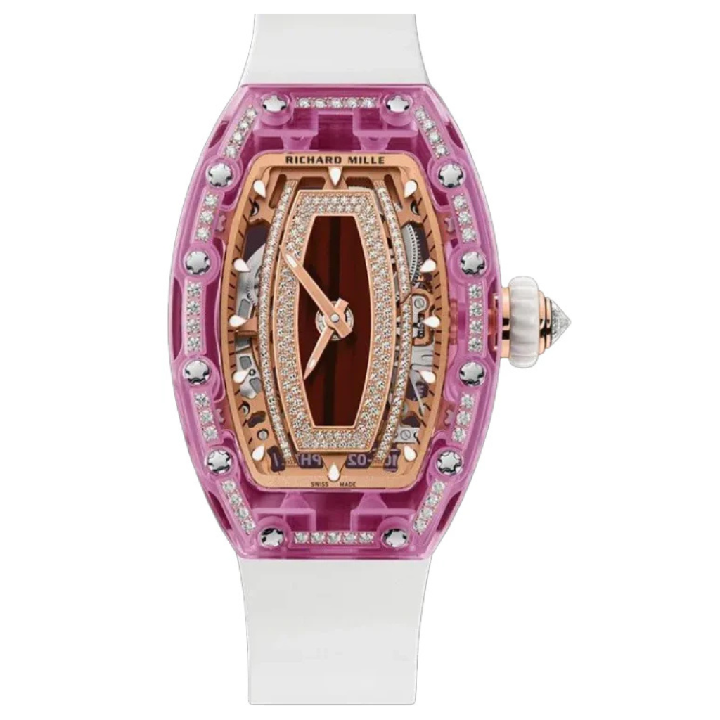 Richard Mille RM07-02 Automatic Winding Sapphire 30 mm 18k Rose Gold Dial Pink Gold Rubber Strap