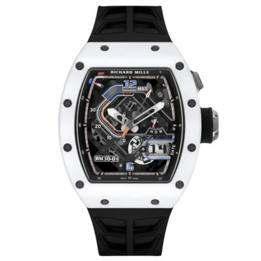 Richard Mille RM30-01 White Ceramic 42.7 mm x 50 mm Transparent Dial Rubber Strap