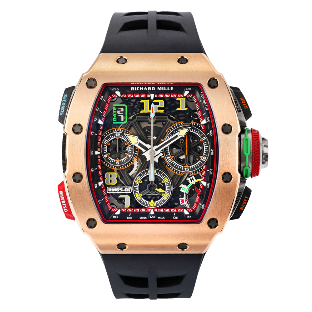 Richard Mille RM65-01 Split-Seconds Chronograph 44.5 mm x 49.5 mm Transparent Dial 18k Rose Gold Rubber Strap